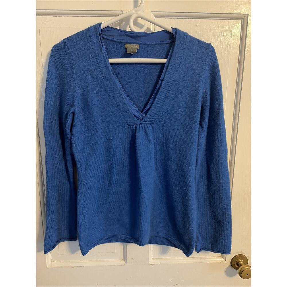 VTG Ann Taylor Wool Angora Babydoll Blue Sweater M Coquette Y2K Quiet Luxury